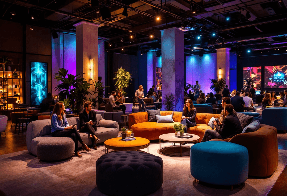 Canapés lounge événementiel dans un hall